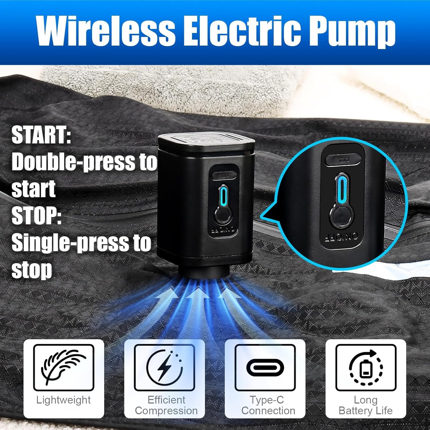 Vacuum Travel Bags with Pump–Electric Wireless Air Pump, 1PC Vacuum Seal bags for Clothing Travel, Double Layer Travel Vacuum Bags for Luggage with IP67 Waterproof, Compression Bags for travel