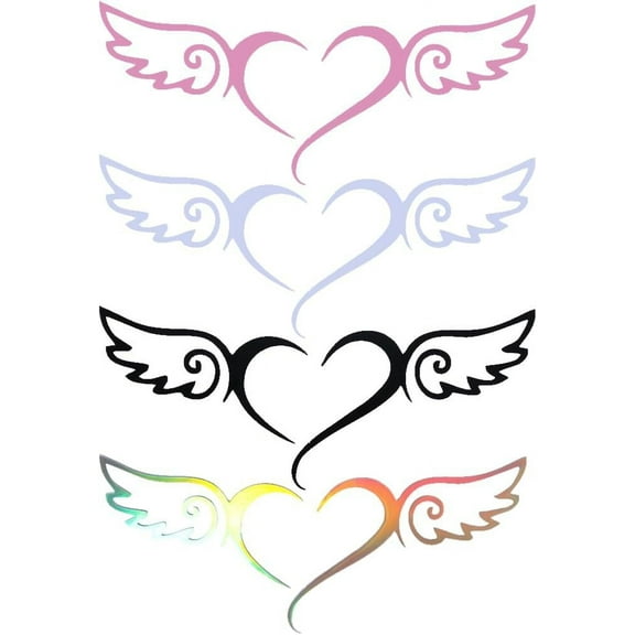 16 Sheets Angel Wings Car Sticker 4 Colors Car Window Bumper Sticker Heart with Wing Decals Waterproof Reflective Self-Adhesive Decals for Vehicle Decoration Rear Windows Fender Mixed Color