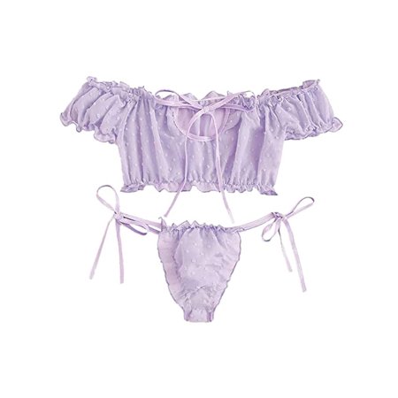 

Spring hue Women Bra and Tong Lingerie Set Ruffle Mesh Babydoll Sleepwear