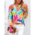 thumbnail image 4 of Blusa MASCOMODA de chifón floral con cuello en V y manga larga para mujer, 4 of 7