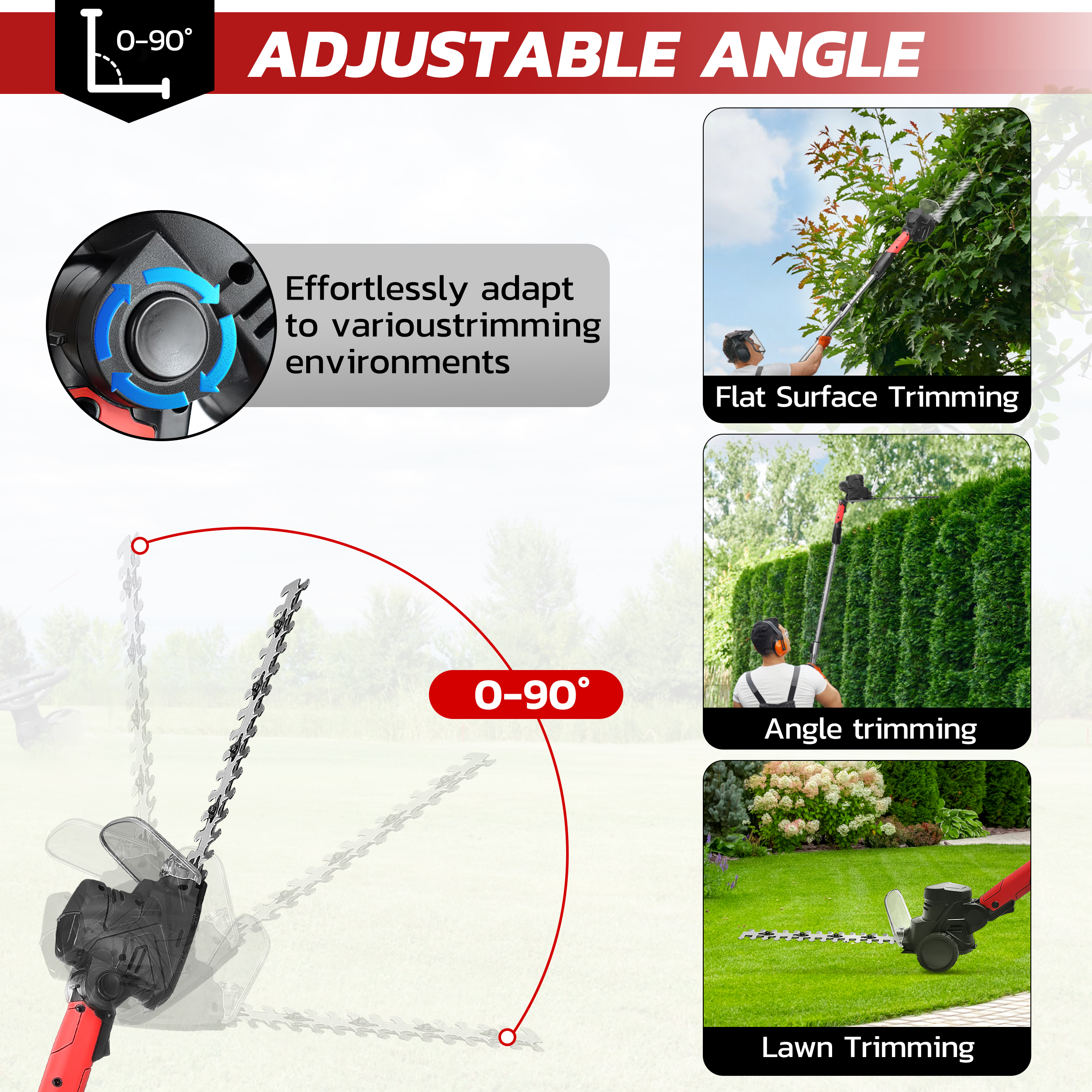 RELOIVE  4-in-1 Telescoping Pole Hedge Trimmer/Grass Shear/Shrub Trimmer/Grass Trimmer with 2.0 Ah Battery,12V (Red)