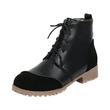 

Wesracia Boots For Women Winter Boots Women s Shoes Retro Round Toe Lowheel Laceup Side Zipper British Style Short Boots