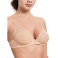 thumbnail image 2 of Deyllo Women Sheer Mesh See-Through Bra Unpadded Underwire Support Bras Push Up Unlined Comfort Beige Underwear Bras 40DD, 2 of 5