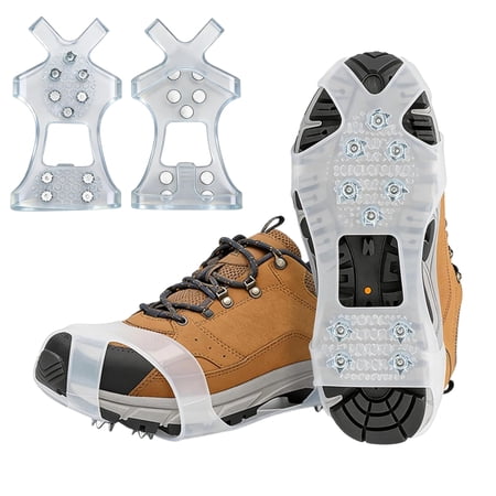 Ksruee Ice Cleats 2-Piece Lightweight Anti-Slip Crampons Men Traction Cleats for Snow and Ice for Walking Running Commuting Shopping Work Outdoor Mountaineering Climbing