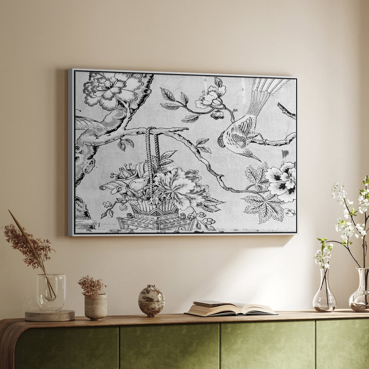 Vintage Abstract Print-XIX Framed in White Wood Gallery Wrapped Canvas 27 in. x 41 in.