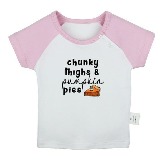 Chunky Things & Pumpkin Pie Novelty T shirt For Baby, Newborn Babies T-shirts, Infant Tops, 0-24M Kids Graphic Tees Clothing (Short Pink Raglan T-shirt, 0-6 Months)
