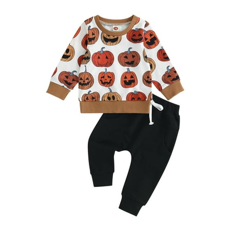 

Kids Boy Girl Halloween Clothing Sets Toddler Ghost Pumpkin Print Long Sleeve Sweatshirts Pants