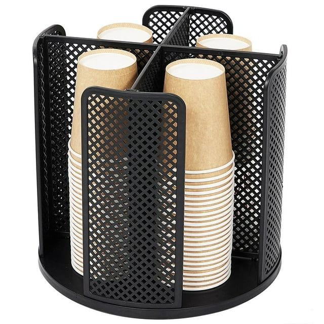 Organizador de vasos y tapas de papel, dispensador de vasos de encimera, dispensador de vasos de café desechables de 4 compartimentos, organizador de almacenamiento de vasos de plástico para sala de