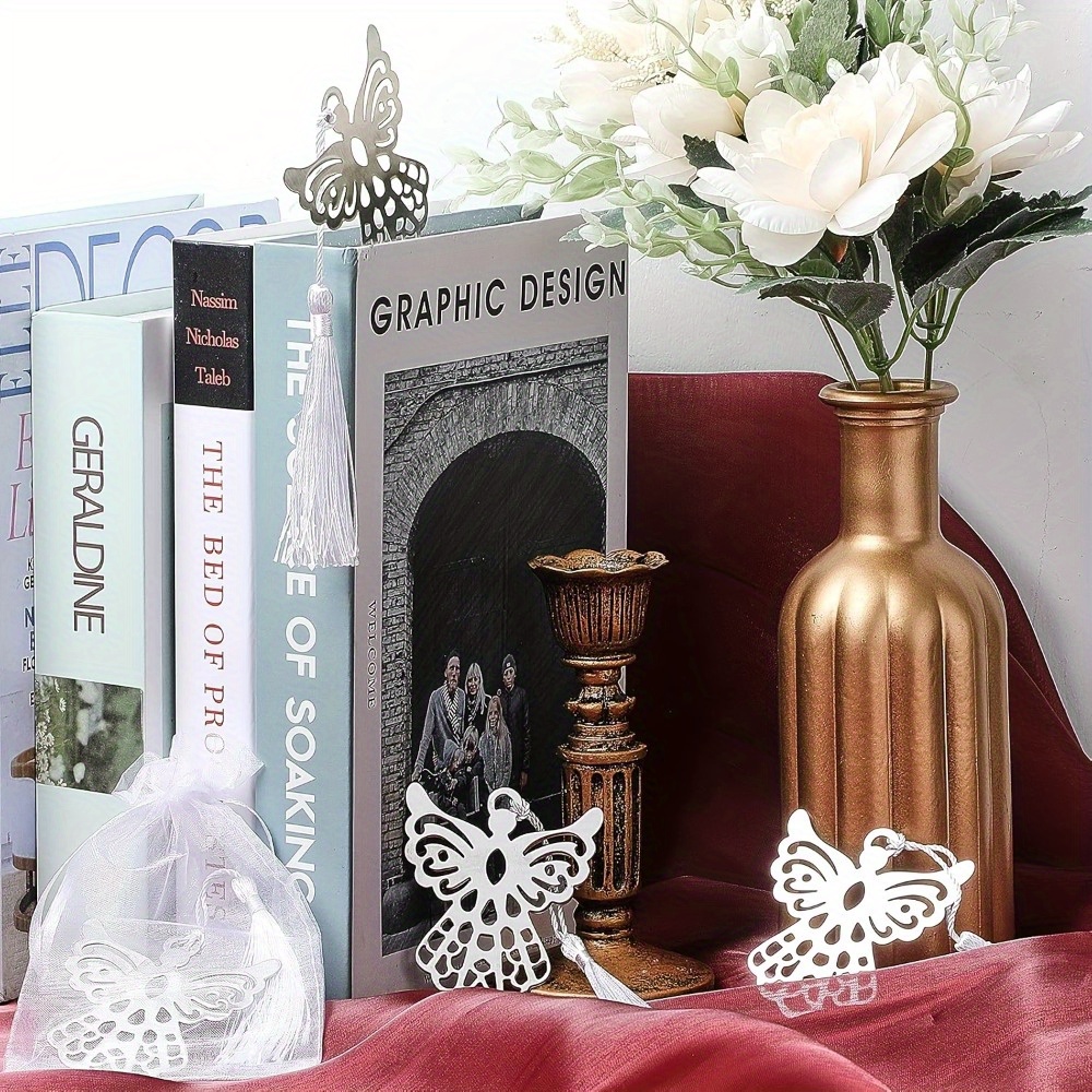 80 Pieces Metal Angel Bookmark Favors Tassels Angel Bookmark Funeral Favors for Book Lovers Collection Guests Gift