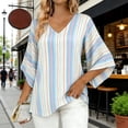 thumbnail image 3 of Gytharion Women's 3/4 Sleeve Shirts Trendy Elegant Stripe Print V-Neck Pullover Top Business Casual Bell Sleeve Dressy Blouses for Women, 3 of 6