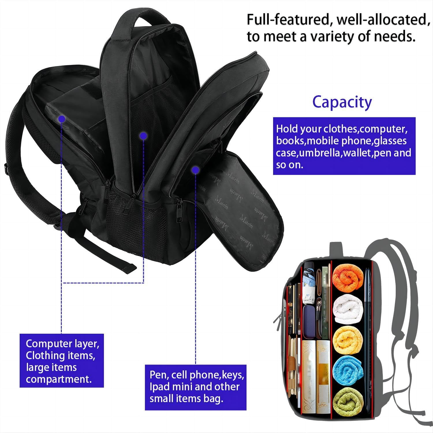 GlneYos Travel Laptop Backpack for Men,Business Backpack with Usb Charging Port, 17.3 inch Extra Large  waterproof Lightweight College Computer Bag,Black