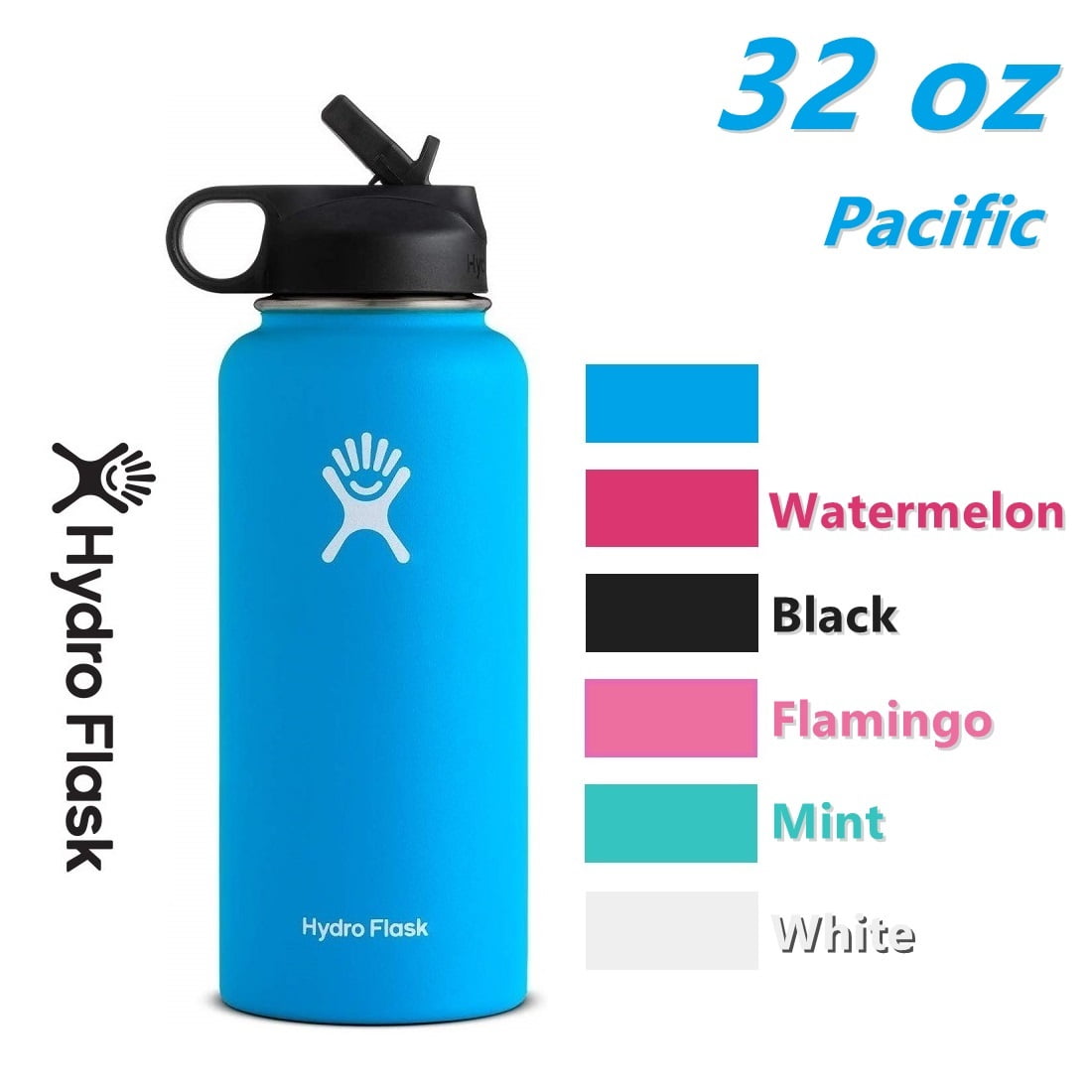 Hydro Flask 32Oz Water bottle Stainless Steel & Vacuum Insulated with Straw  Lid-Pacific - Walmart.com