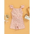 thumbnail image 4 of Seyurigaoka Toddler Kid Girls Playsuit Square Neck Fly Sleeve Bowknot Ribbed Floral Printed Jumpsuit Shorts, 4 of 9