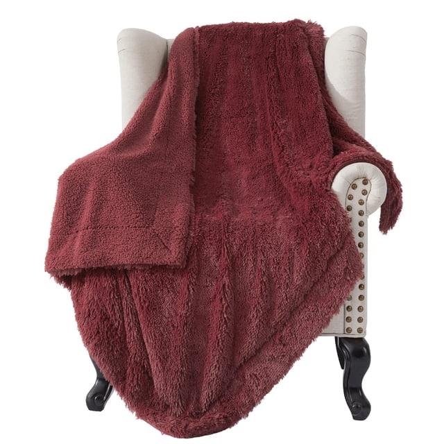Manta de cama mullida de piel sintética de color rojo burdeos, 50 x 60 cm