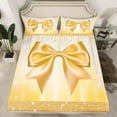 thumbnail image 2 of Manfei 3D Fashion Ribbon Bed Sheets for Female, Chic Sequin Print King Sheets, Glitter Yellow Diamond Sheet Set, Breathable Home Decor, 4-Piece, 2 of 7