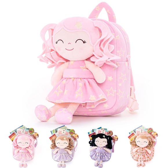 Mochila Gloveleya para niña pequeña con muñeco de peluche de 23 cm, color rosa