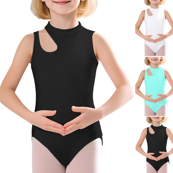 LEKWK Girls Gymnastics Leotard Sleeveless Mock Neck Cutout Design Stretchy Bodysuit Ballet Dance Training Performance Yoga Activewear