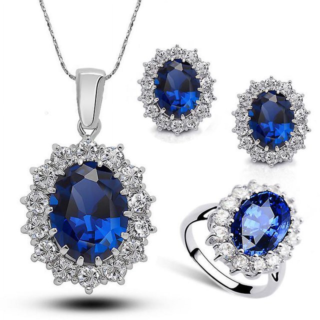 Juego de joyas para mujer TANGJMXG collar anillo y pendientes azul