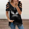 thumbnail image 1 of ICHUANYI Clearance Women's Fashion Printed Blouse V-neck Short Sleeve Loose T-shirt Zipper Tops(Black, L) ICHUANYI WER2023081200106, 1 of 4