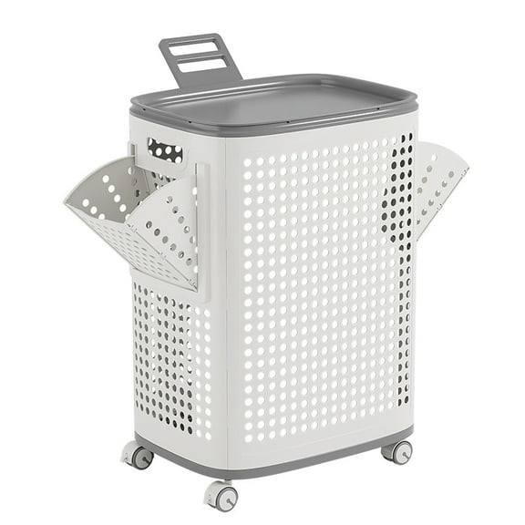 Laundry Hamper with Wheels and Built-in Side Baskets, Large Capacity Clothes Hamper Organizer with Ventilation, Mobile Storage for Bedroom Bathroom