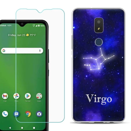 Slim-Fit TPU Fashion Phone Case for Cricket Icon 3 with Tempered Glass Screen Protector by OneToughShield ® - Zodiac / Virgo