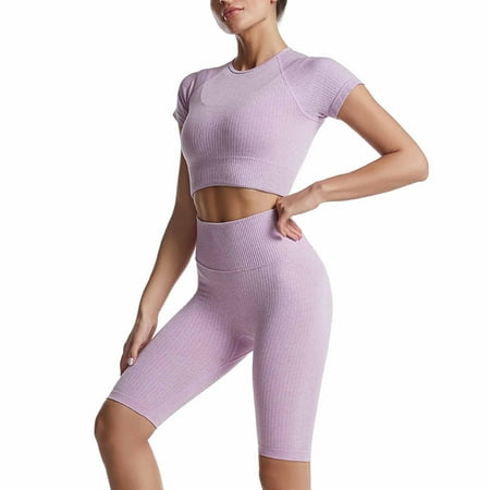 WMTBSRSW Women s Workout Sets 2 Piece Yoga Outfit High Waisted Biker Shorts Leggings Sports Bra Gym Fitness Clothes Tracksuit