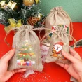 thumbnail image 5 of 30/1 piezas Bolsa de lino con cordón para Navidad, bolsa de regalo para dulces, regalo de Navidad, pulsera, embalaje de joyas, bolsa con cordón, patrón de Papá Noel, 5 of 5