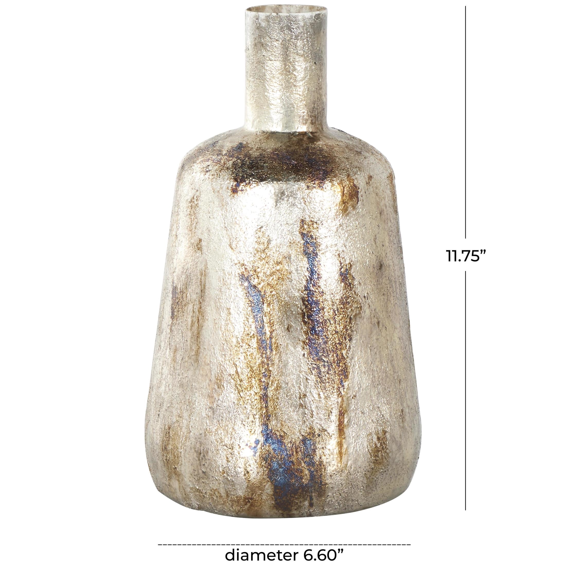 DecMode 12" Foiled Bronze Metal Vase with Bronze and Blue Accents