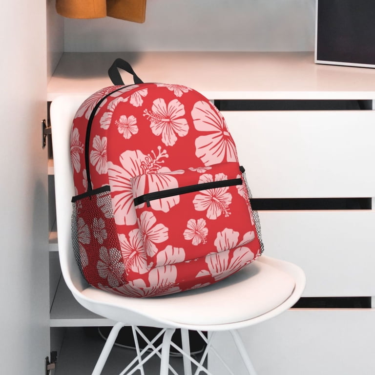 Gukieu Red Hibiscus Flower Print Backpack, Waterproof  display picture 2