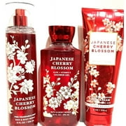 Bath and Body Works Japanese Cherry Blossom Body Cream, Shower Gel and Fine Fragrance Mist 3-Piece Set