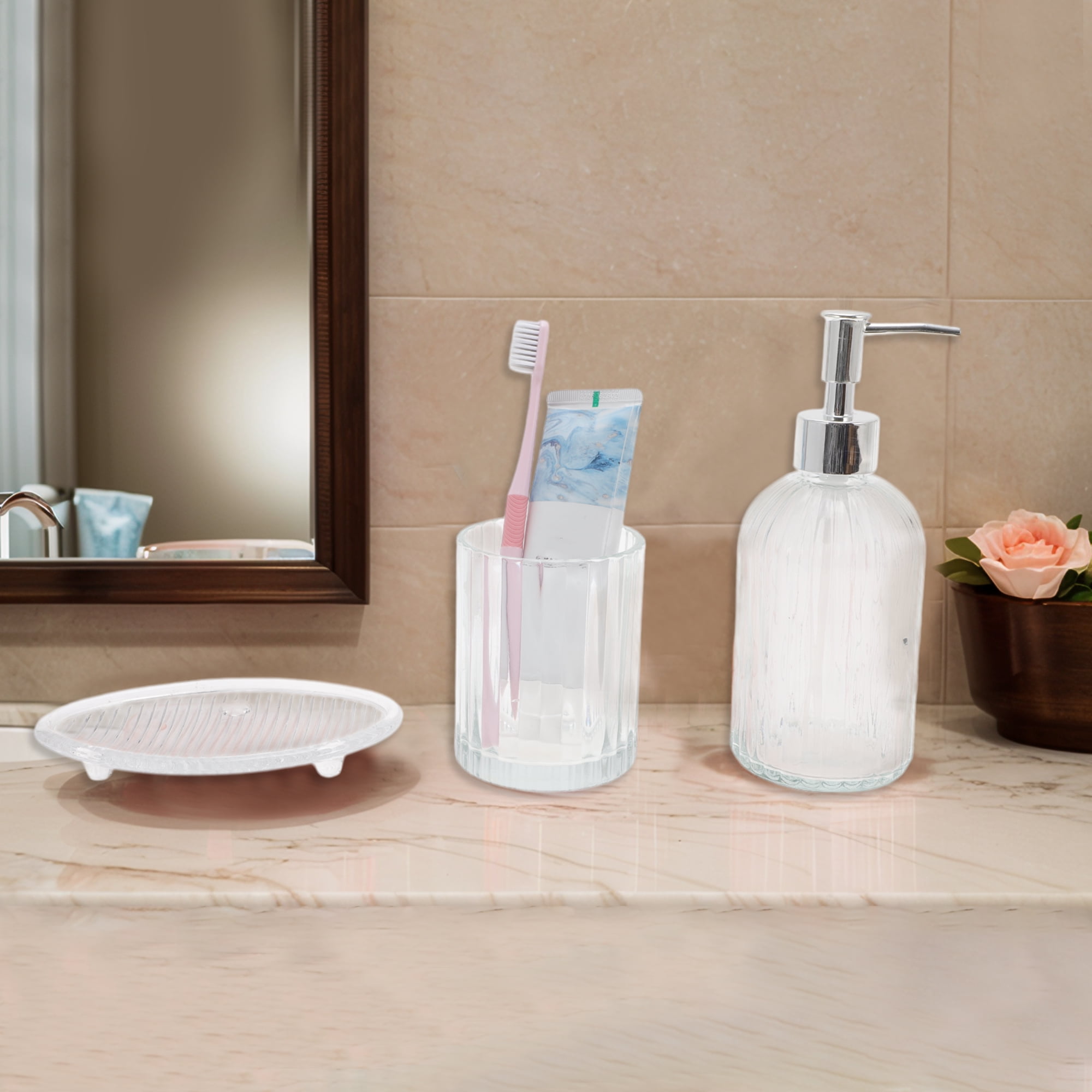 Unique Bargains Bathroom Accessories Kit 3Pcs Clear