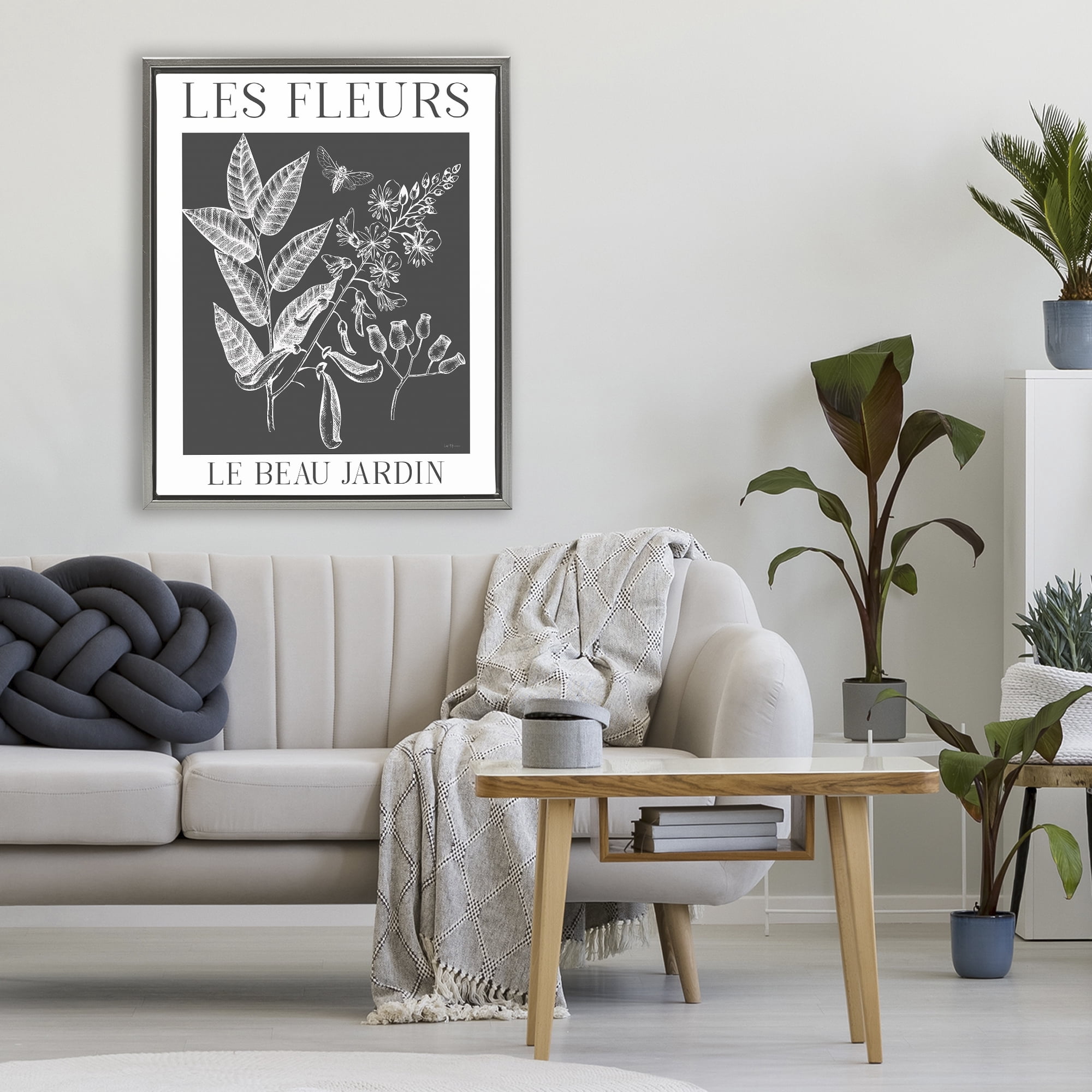 Stupell Industries Les Fleurs Black & White Contour Gray Framed Floater Canvas Wall Art, design by Lux + Me Designs