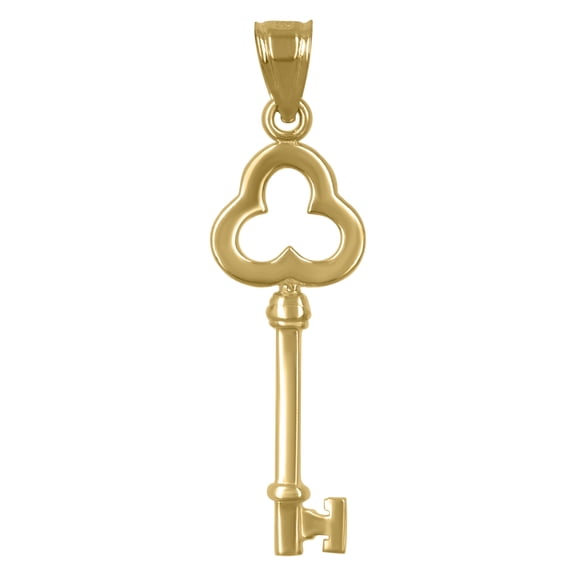 10K Yellow Gold Womens Clover Key Charm Pendant