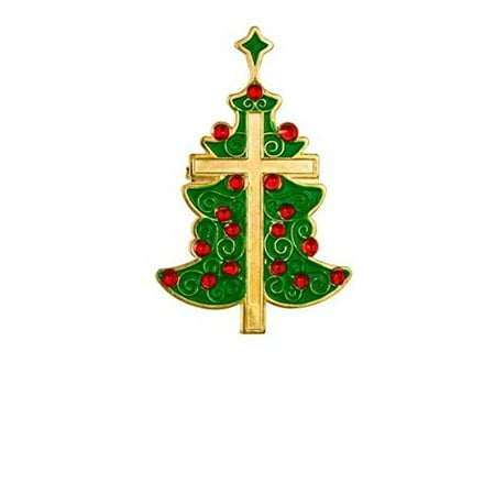 Christmas Tree Pin Brooch with Cross (Pack of 3)