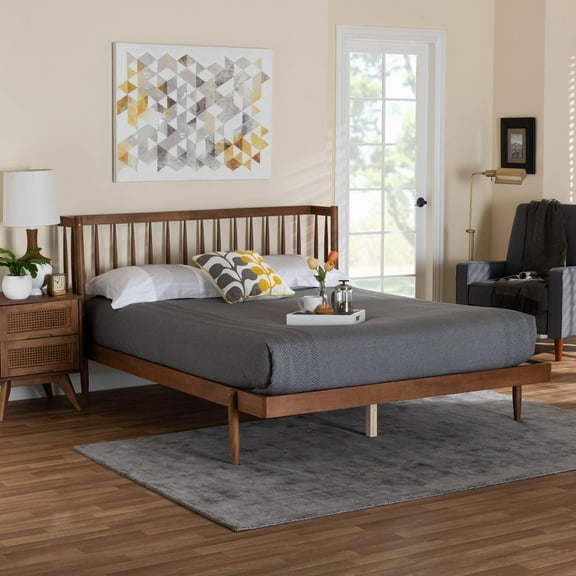 Baxton Studio Calderon Retro-Modern Platform Bed, Queen, Walnut Brown