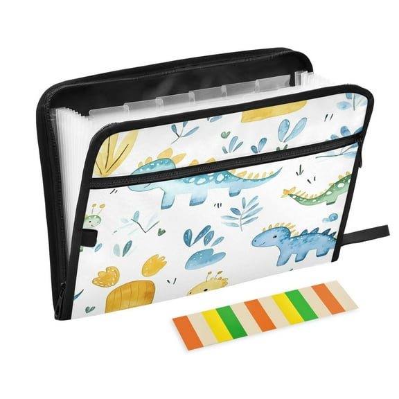 Accordion File Organizer with Zip Closure 13 Pockets Expanding File Folder Letter A4 Paper Document Organizer for Home Office Cute Baby Dinosaur Pattern