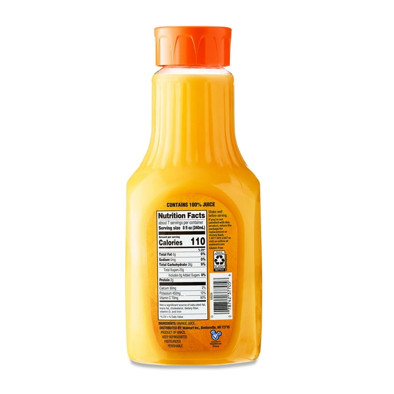 Great Value 100% Pasteurized Orange Juice with No Pulp 52 fl oz
