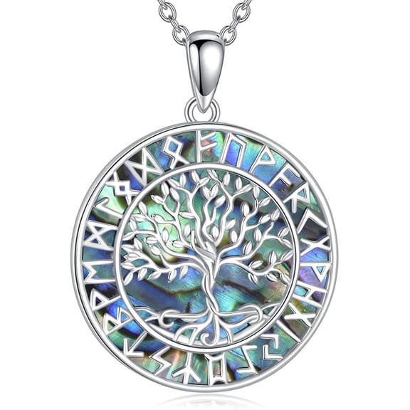 YAFEINI Tree of Life Necklace Sterling Silver Abalone Shell Tree of Life Pendant Necklace Family Tree Jewelry for Women Gifts
