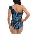thumbnail image 6 of Yiaed Blue Leaves A Print Women One Piece Swimsuits Tummy Control One Shoulder Bathing Suits Pattern Ruffle Swimwear-Large, 6 of 8
