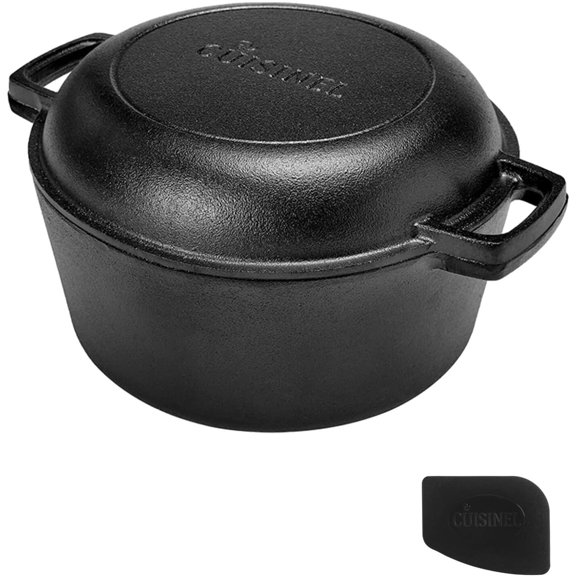 Cast Iron Double Dutch Oven - Pre-Seasoned 5-Quart Set with 10" Skillet for Grill, Stove Top, BBQ and Induction Use