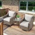 thumbnail image 2 of PARKWELL 3 Pieces Patio Bistro Furniture Set with Swivel Gliders and Glass Top Side Table for Porch Deck Backyard,Brown Wicker,Beige Cushion, 2 of 11