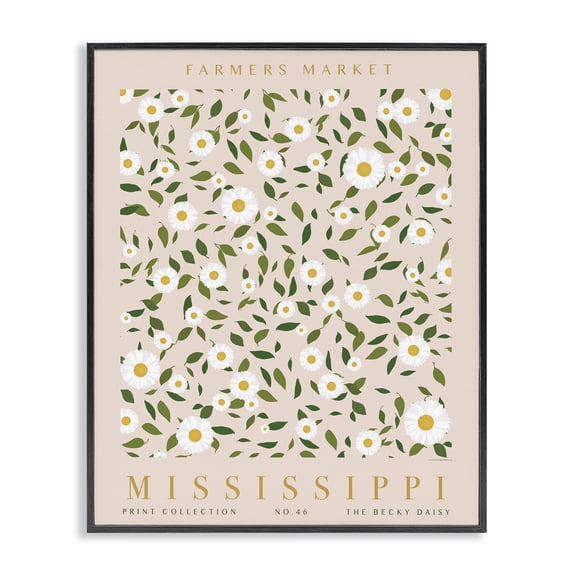 Stupell Industries Farmhouse Mississippi Daisy Pattern Black Framed Giclee Art, 11 x 14, by Kamdon Kreations