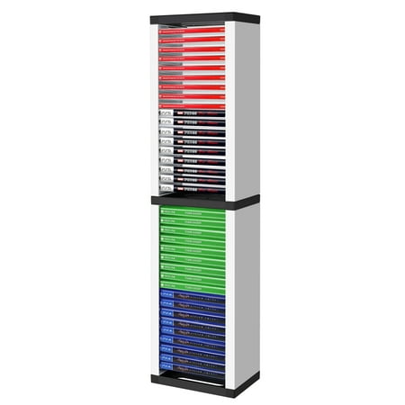 Universal Video Game Storage Tower for PS5, PS4, PS3, Nintendo Switch, Xbox One, Xbox Series S/X - White Video Game Holder Organizer Stand with 36 CD Case Storage for Organizing & Displaying