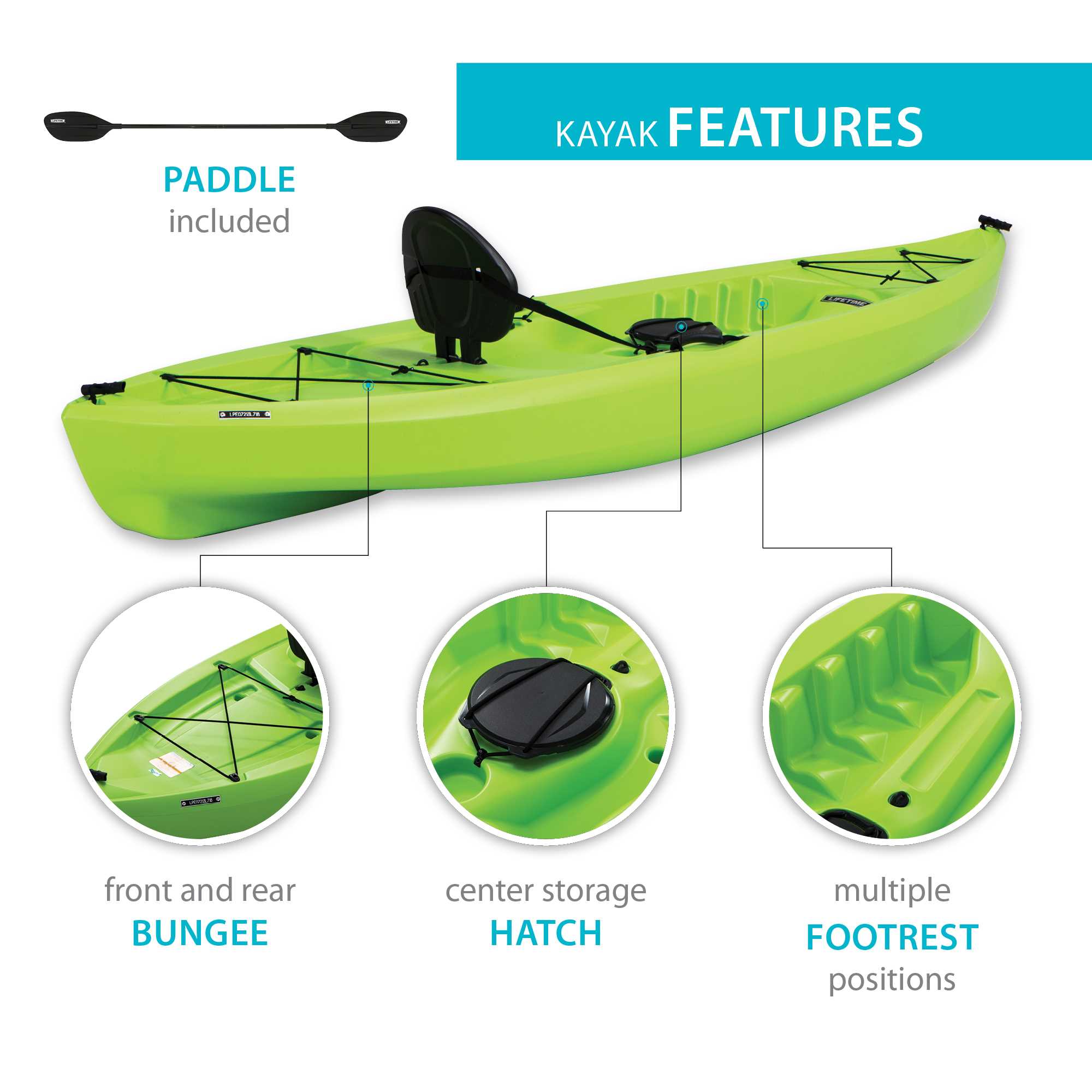 Lifetime Tahoma 10 ft Sit-on-Top Kayak, Lime Green (90816) - image 5 of 17