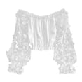 thumbnail image 5 of Long Sleeve Shirts for Women Y2k Floral Mesh Patchwork Off Shoulder Ruffle Trim Cropped Blouse Top, 5 of 5