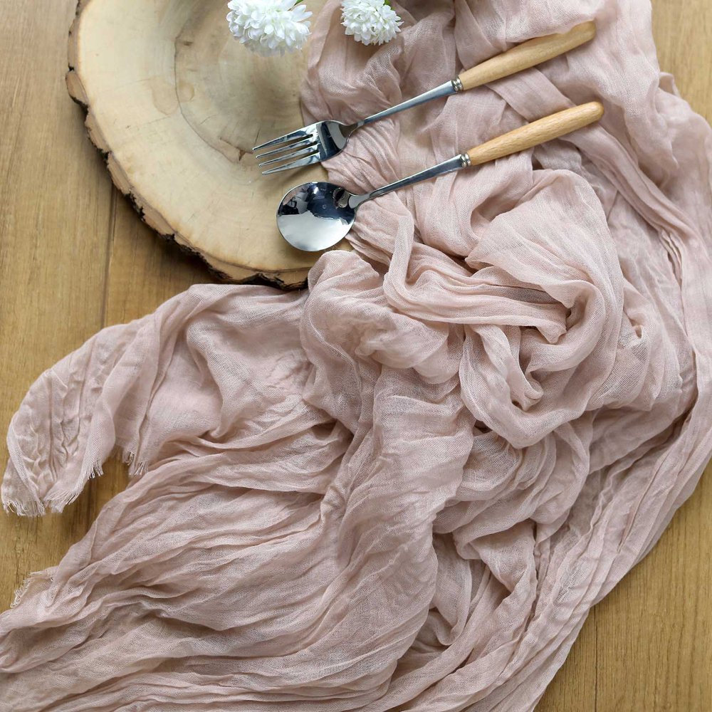 Efavormart 10FT Beige Cheesecloth Table Runner, Gauze Fabric Boho