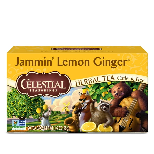 Celestial Seasonings Jammin' Lemon Ginger Herbal Tea, 20 Count Box