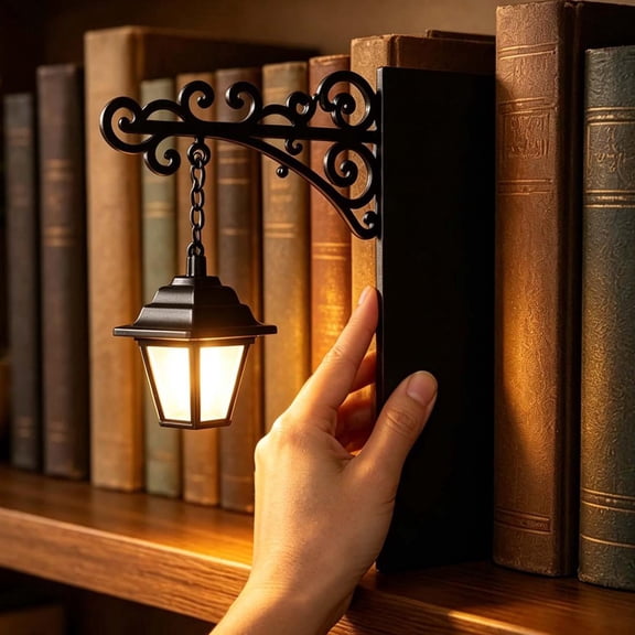 Clearance!! Bookshelf Lantern,Bookshelf Lantern,Vintage Book Light No Drill,Library Lantern-Decorative Bookshelf Lighting Reading Bookshelf Lamp, 1 Pcs(Black 10IN)