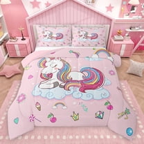 Feelyou Kawaii Magic Unicorn Bedding Comforter Set, Dreamy Rainbow Cloud Twin Comforter Sets, Cute Cartoon Animal Reversible Bedding Set, Breathable Home Decor, 2-Piece