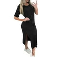 thumbnail image 2 of Summer Dresses for Women 2025 Ndbuld Women's Casual Short Sleeved Split Solid Round Neck Dress Black XXXL, 2 of 6